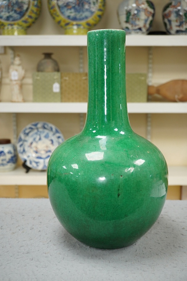 A Chinese green crackle glazed bottle vase, 19th century